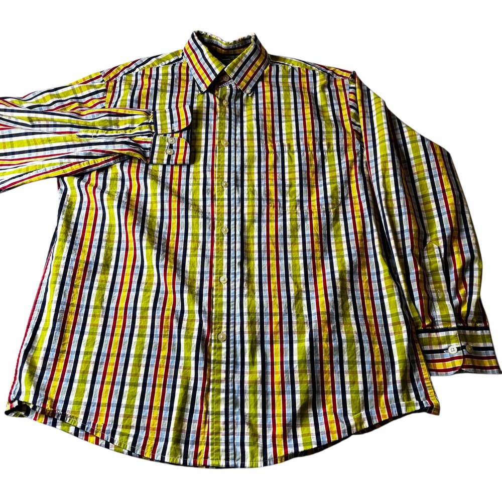 Barry Bricken Men's Long Sleeve Button Up Shirt Multi Color Plaid Size L Cotton